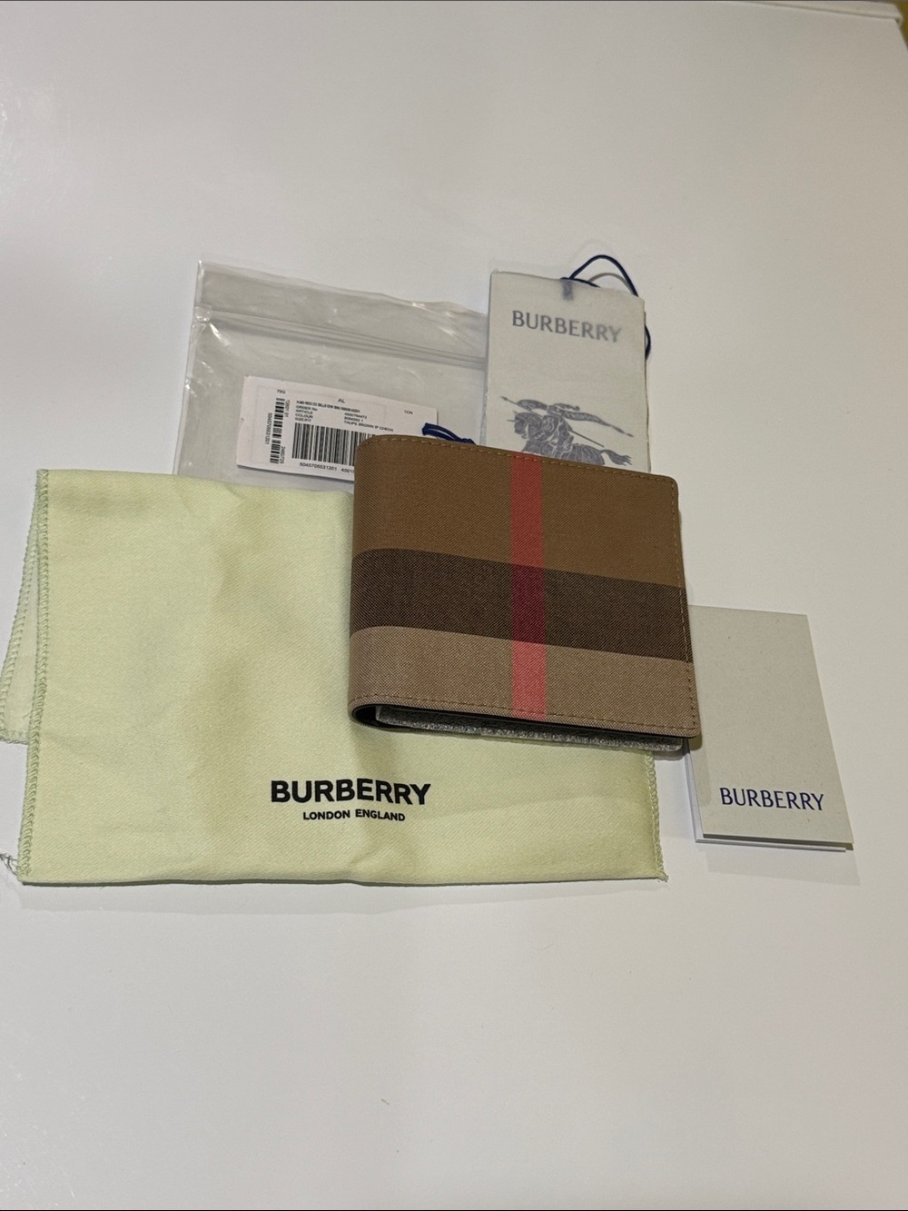 Burberry Mens Bifold Check Wallet Sand New.